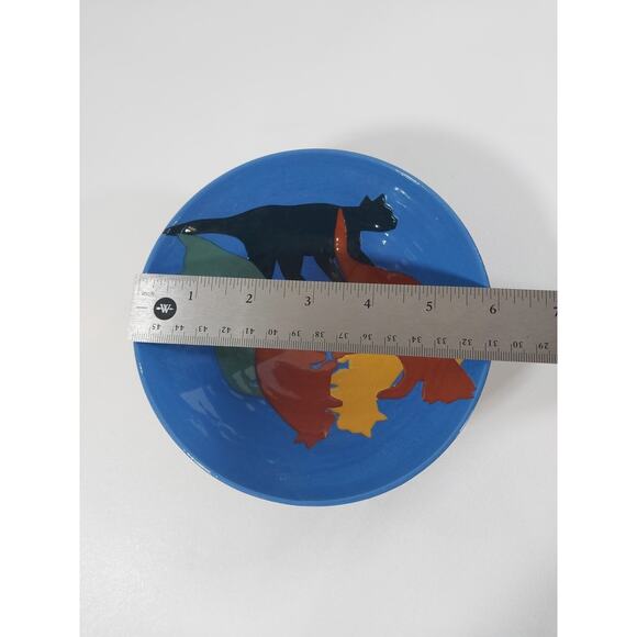 Pottery Cat Bowl Silhouette Artist Marking Vintage 6" Wide - Picture 8 of 8